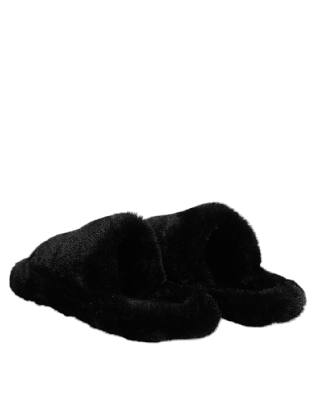 Chaussures Dolce & Gabbana en velours polyester noir, slippers élégants pour homme, vue de face avec semelle visible.