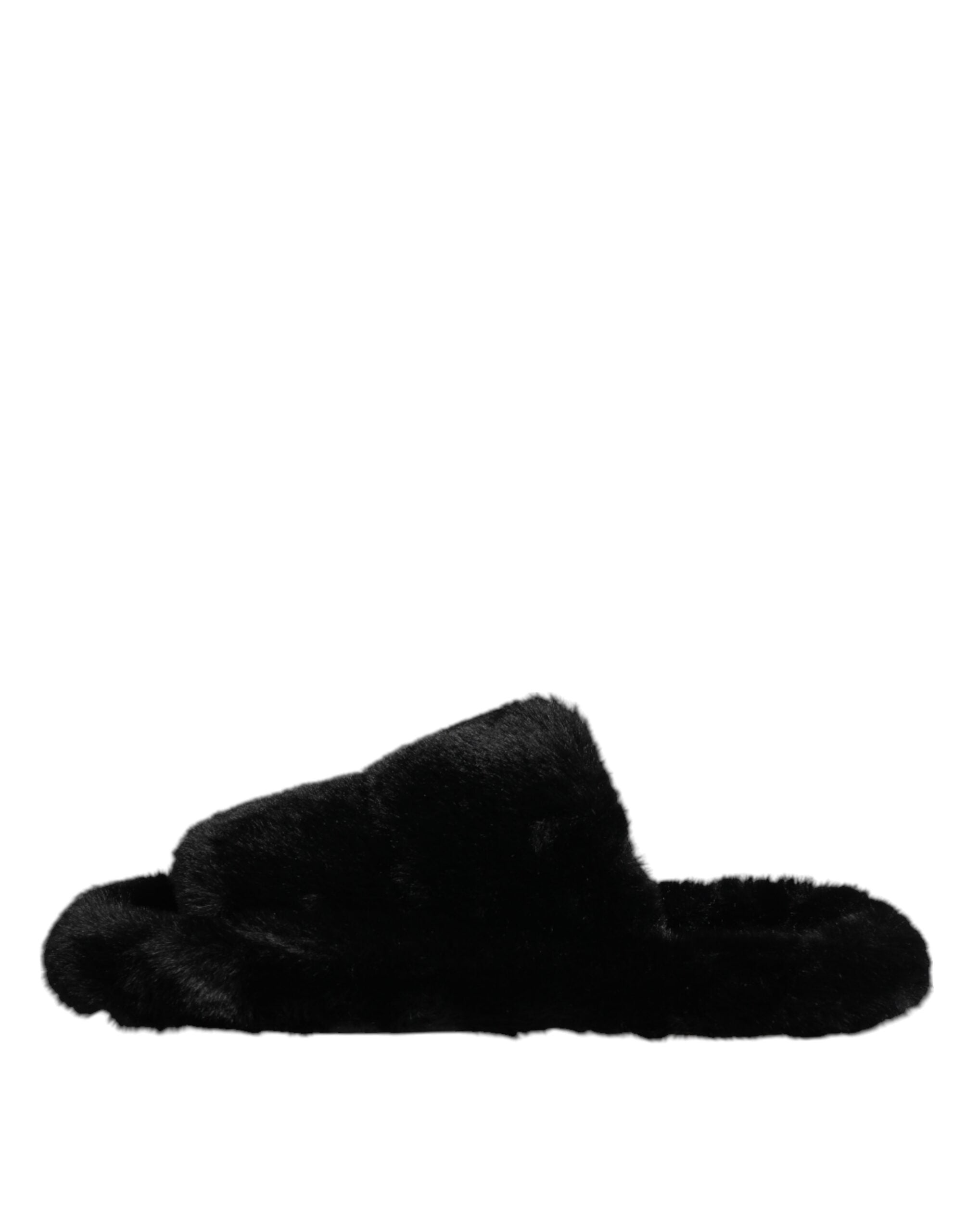 Sandales en polyester velours noir Dolce & Gabbana, chaussures slippers élégantes avec semelle confortable, vue de dessus.