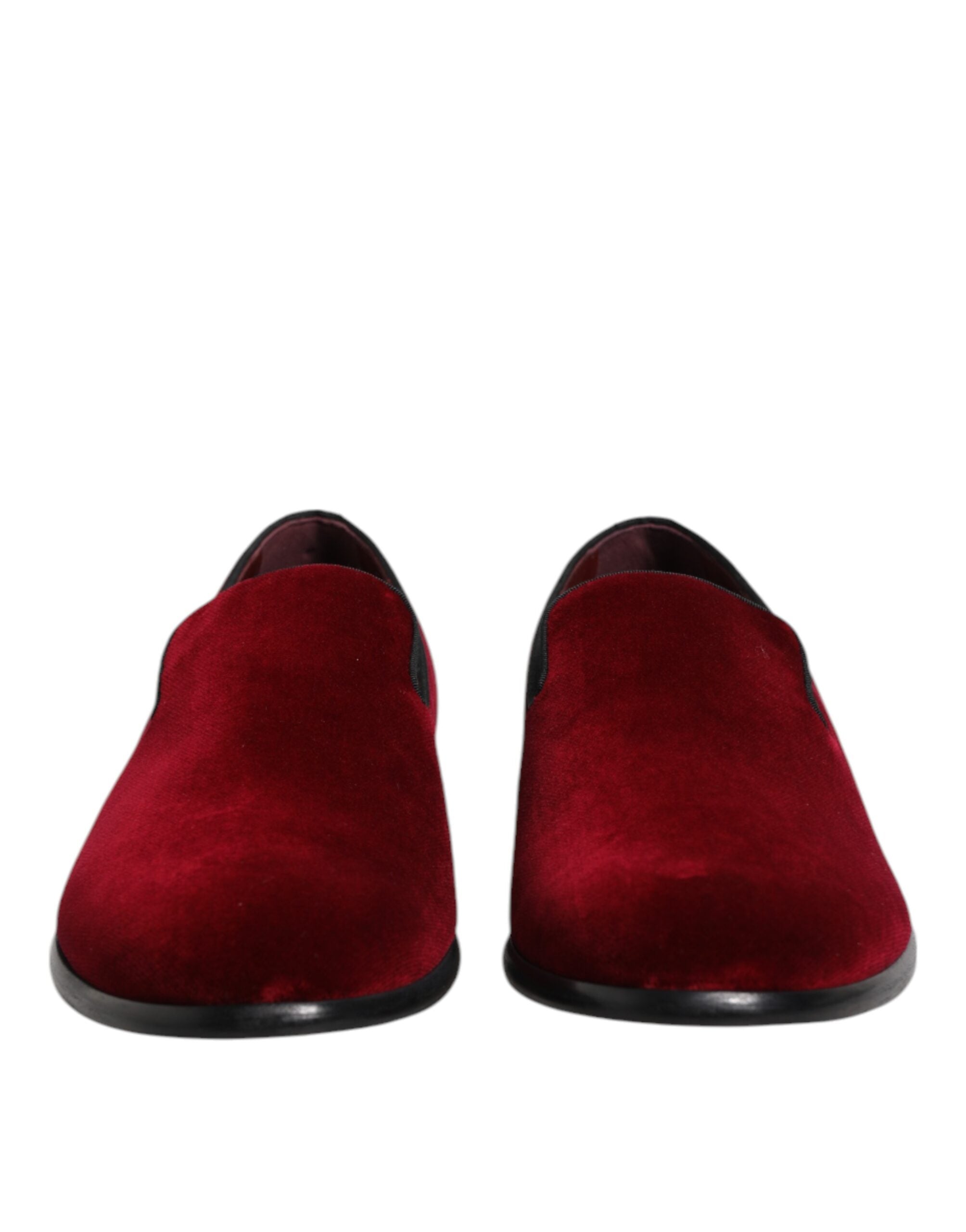 Chaussures de ville Dolce & Gabbana en velours de coton rouge, mocassins slip-on élégants pour homme