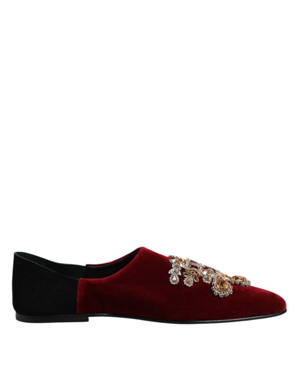 Chaussures Dolce & Gabbana en velours noir et rouge, mocassins slip-on ornés de détails embellis élégants.