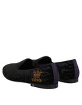 Mocassins noirs Dolce & Gabbana avec broderie de couronne DG, style slip-on, en cuir élégant et sophistiqué.