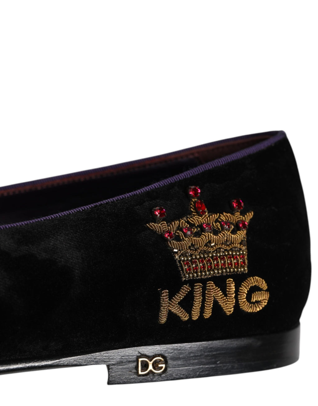 Chaussures mocassins Dolce & Gabbana noires avec broderie couronne DG, chaussures slip-on élégantes et sophistiquées.
