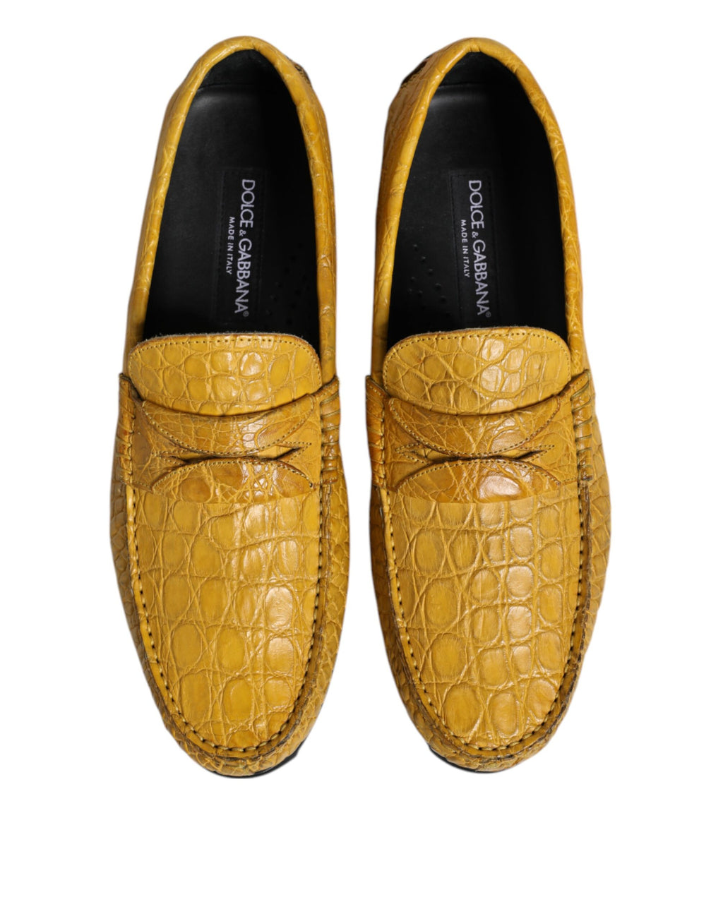Chaussures mocassins Dolce & Gabbana en cuir exotique jaune, slip-on élégants et confortables pour homme.