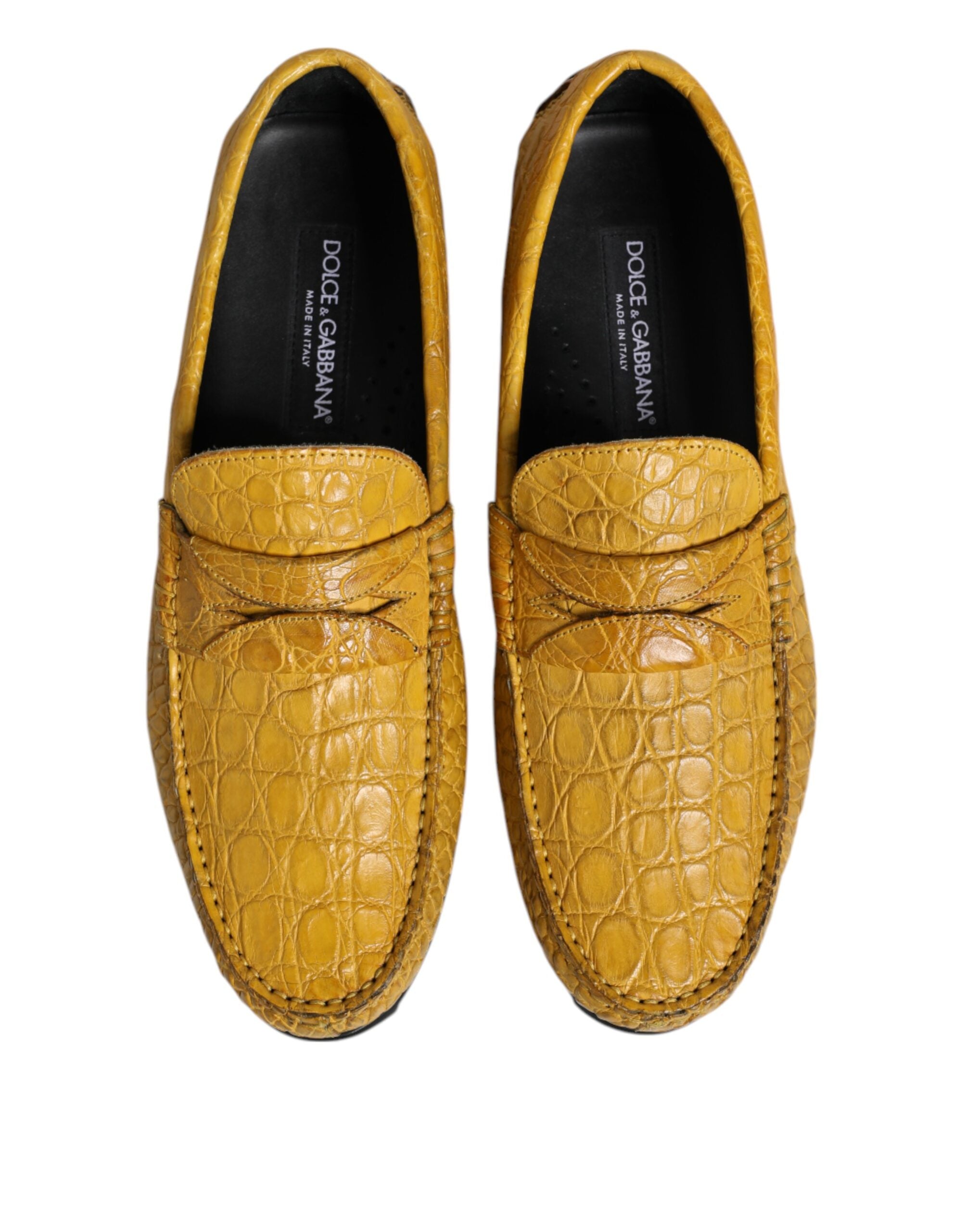 Chaussures mocassins Dolce & Gabbana en cuir exotique jaune, slip-on élégants et confortables pour homme.