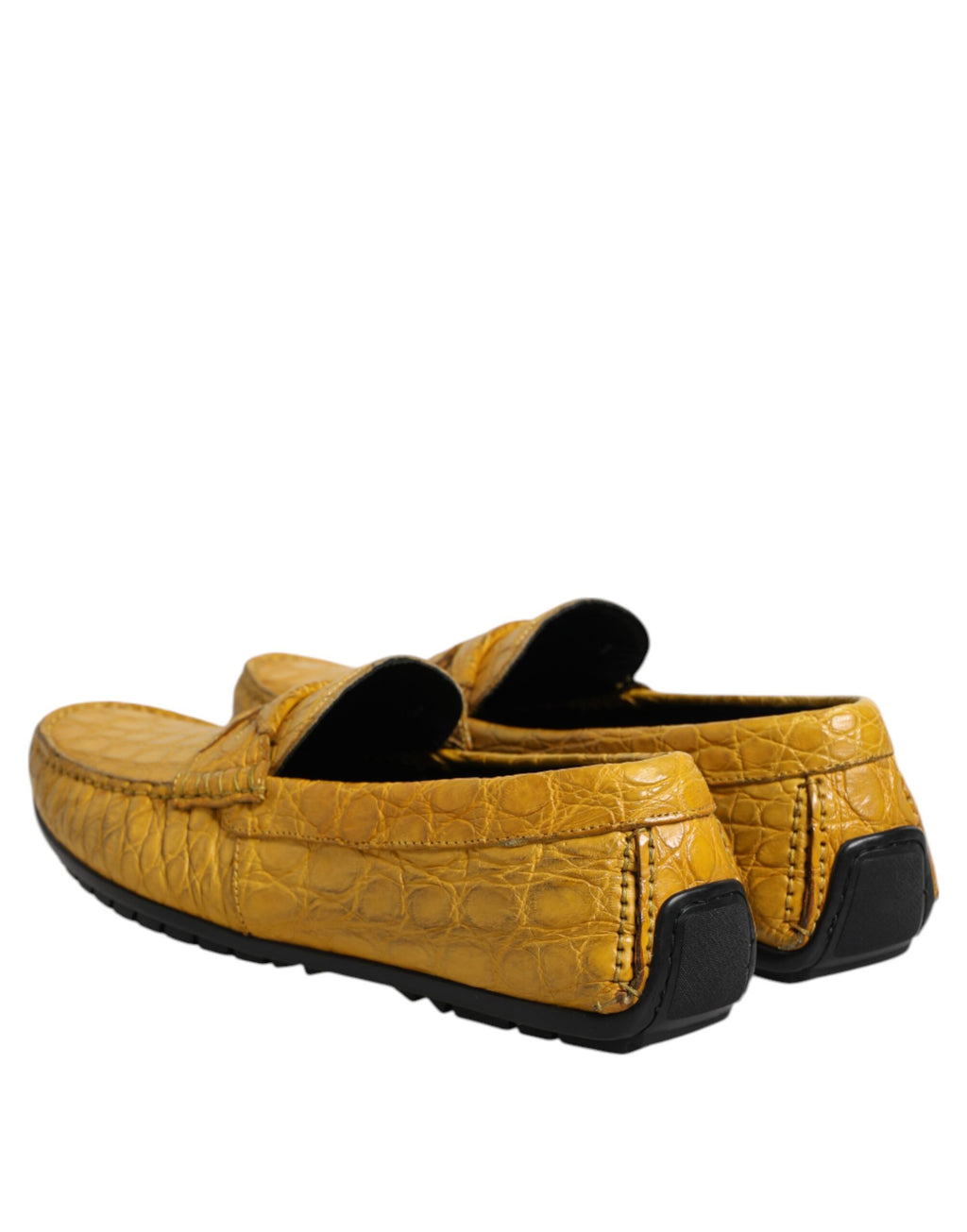 Mocassins Dolce & Gabbana en cuir exotique jaune, chaussures slip-on élégantes pour homme.