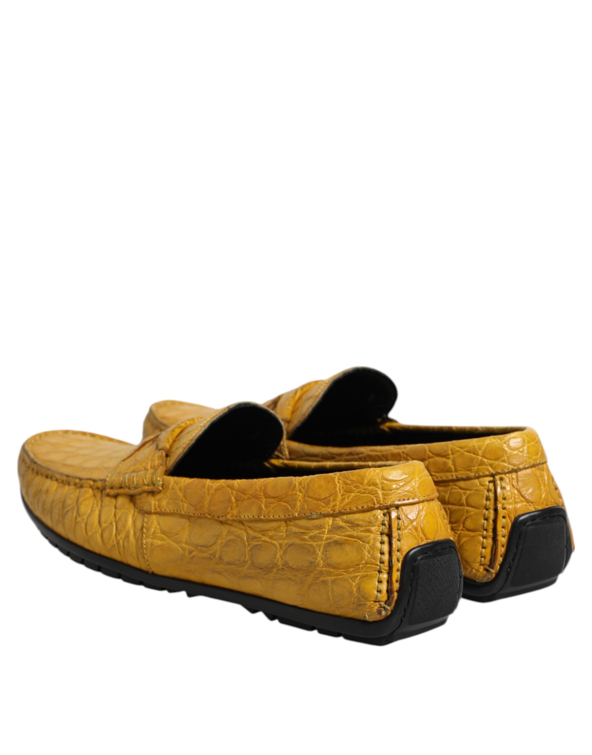 Mocassins Dolce & Gabbana en cuir exotique jaune, chaussures slip-on élégantes pour homme.