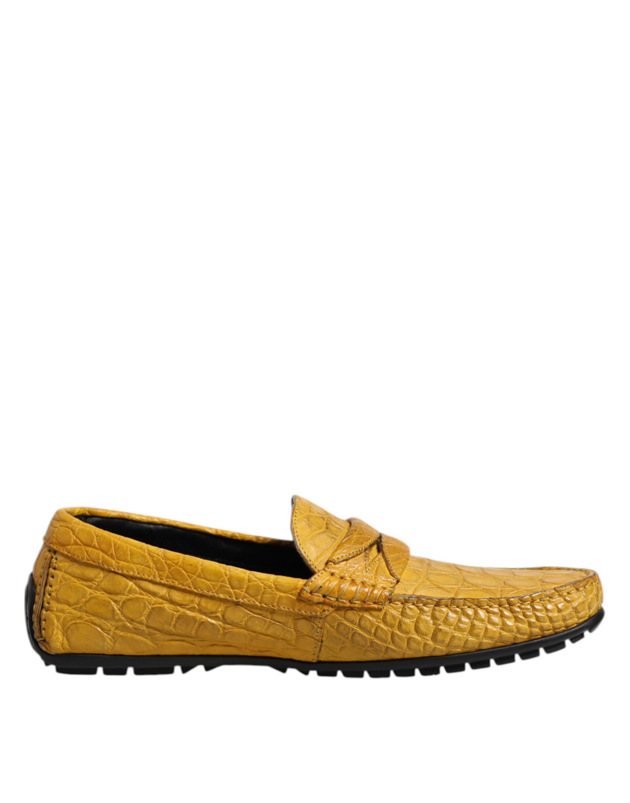 Mocassins Dolce & Gabbana en cuir exotique jaune, slip-on, chaussures élégantes pour homme.