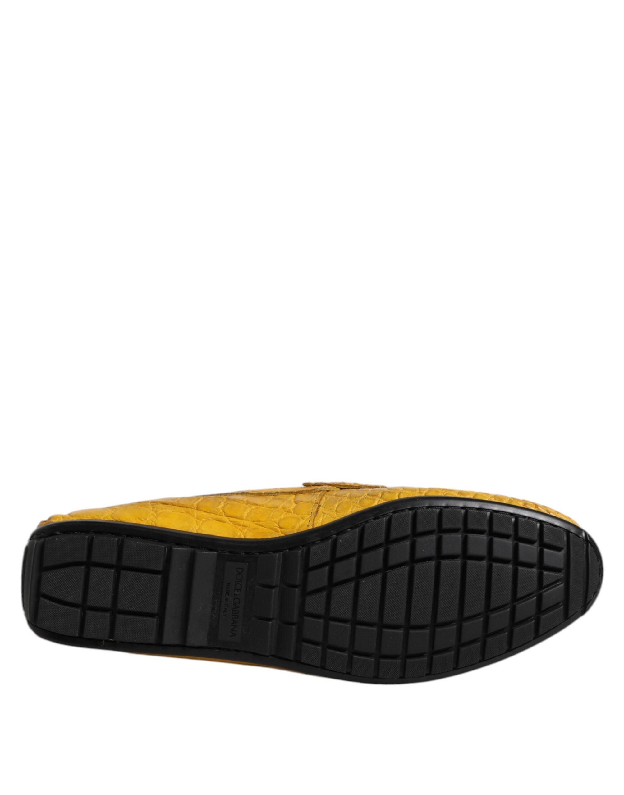Mocassins Dolce & Gabbana en cuir exotique jaune, chaussures à enfiler élégantes et confortables.