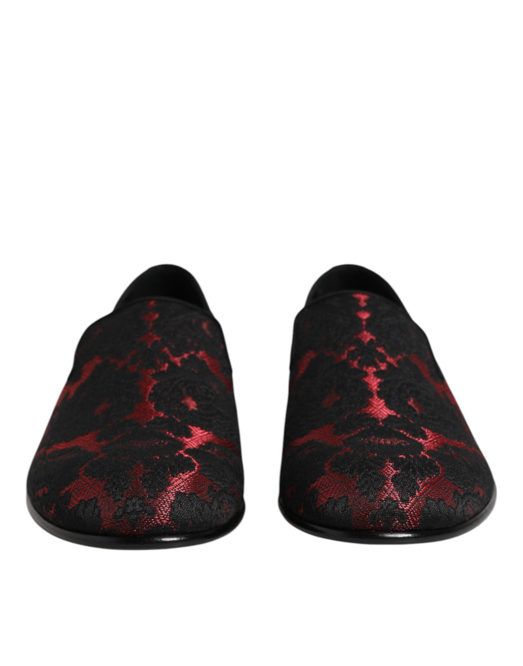 Chaussures mocassins Dolce & Gabbana en jacquard rouge et noir pour homme, style slip-on élégant et confortable.