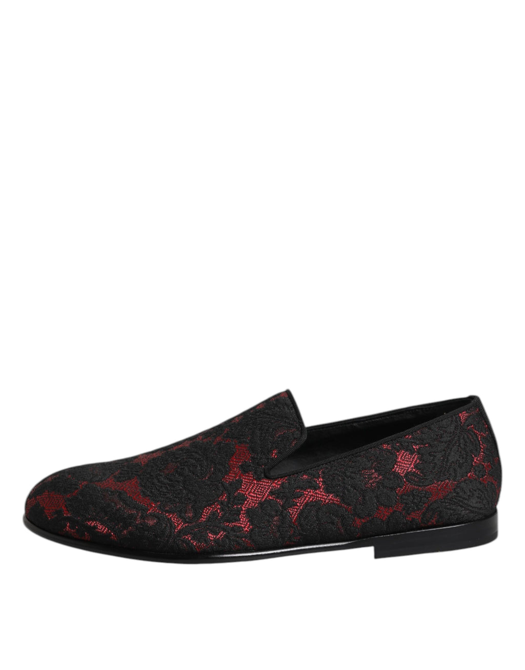 Chaussures mocassins Dolce & Gabbana pour hommes en jacquard rouge et noir, slip-on élégants et confortables.