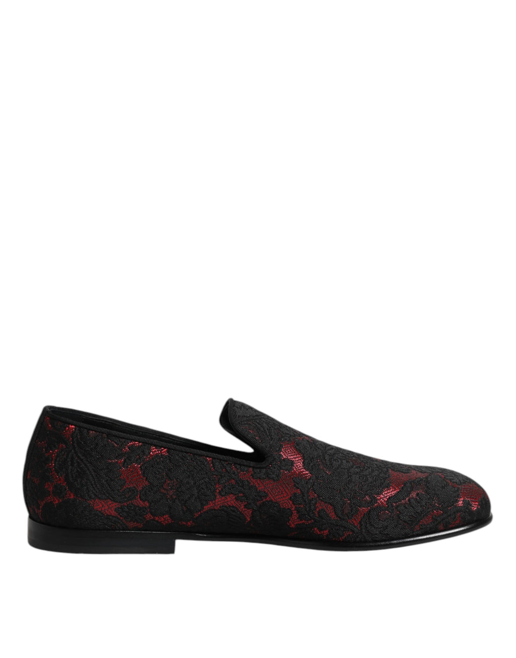 Chaussures mocassins Dolce & Gabbana pour hommes en jacquard rouge et noir, style slip-on élégante et sophistiquée.