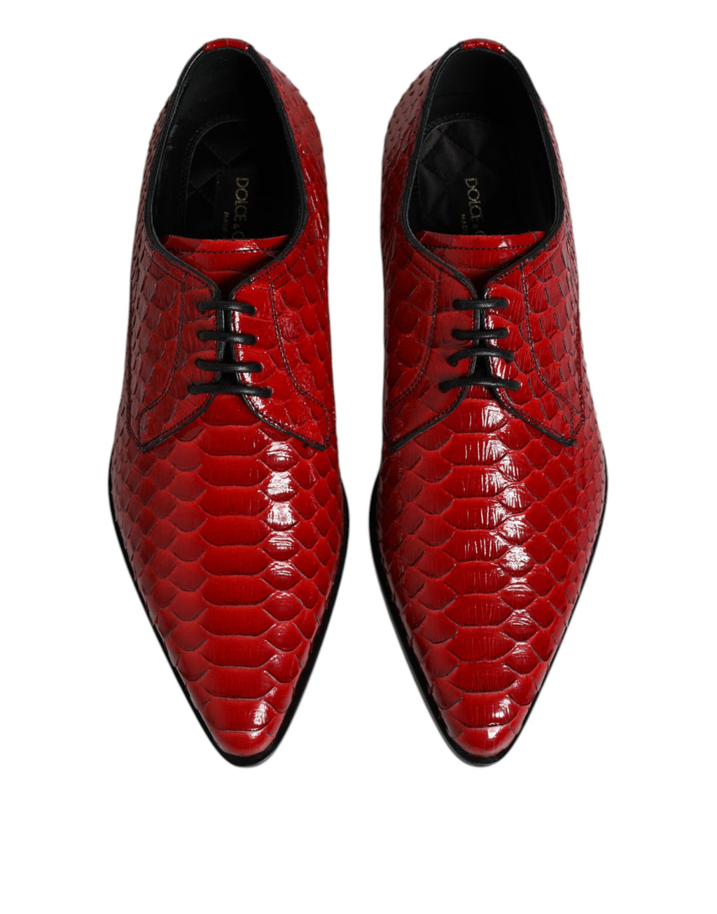 Chaussures Derby en cuir exotique rouge de Dolce & Gabbana, lacets, style élégant et sophistiqué.