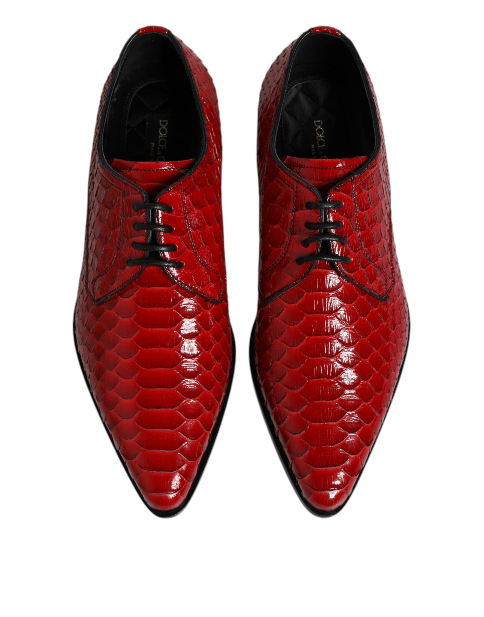 Chaussures Derby en cuir exotique rouge de Dolce & Gabbana, lacets, style élégant et sophistiqué.