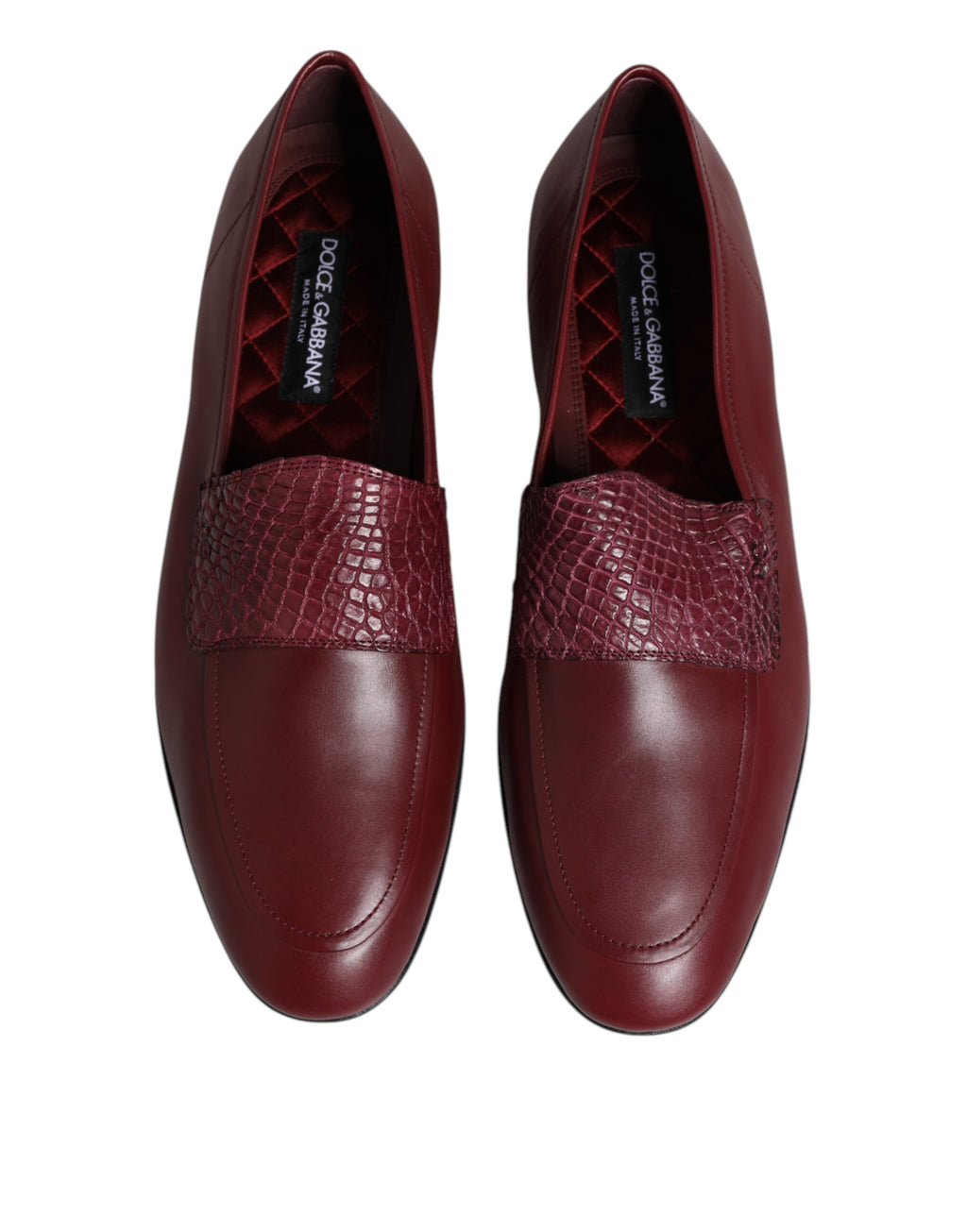 Chaussures formelles Dolce & Gabbana en cuir de veau bordeaux, slip-on élégantes pour homme.