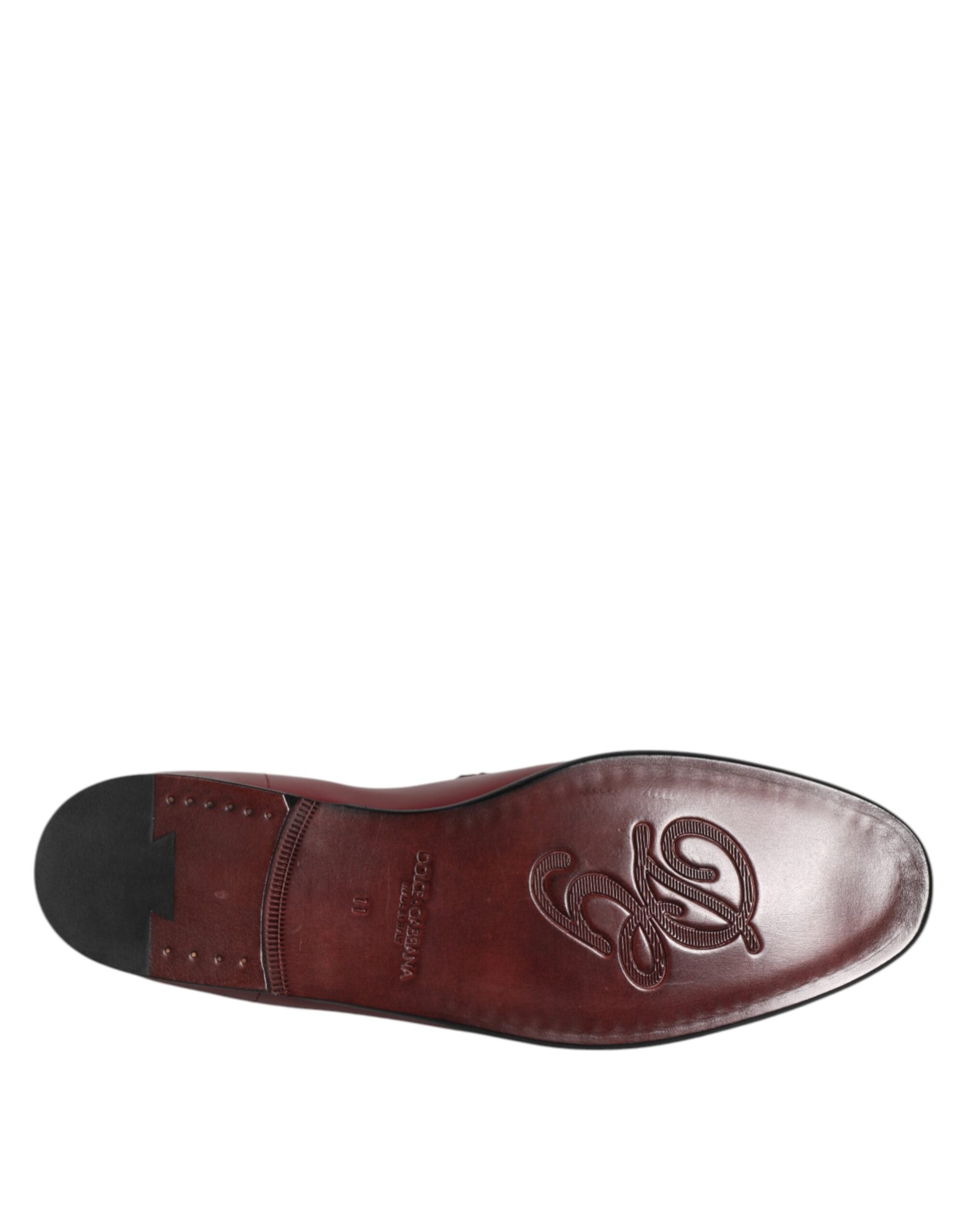 Chaussures formelles Dolce & Gabbana en cuir de veau bordeaux, chaussures slip-on élégantes pour homme.