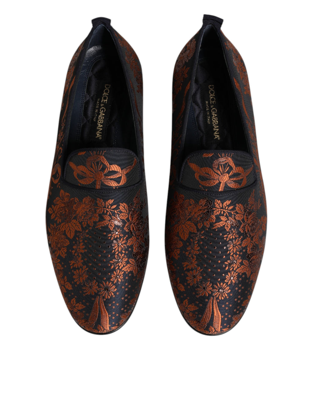 Chaussures loafers Dolce & Gabbana en jacquard noir en polyester, style slip-on, élégant et sophistiqué.