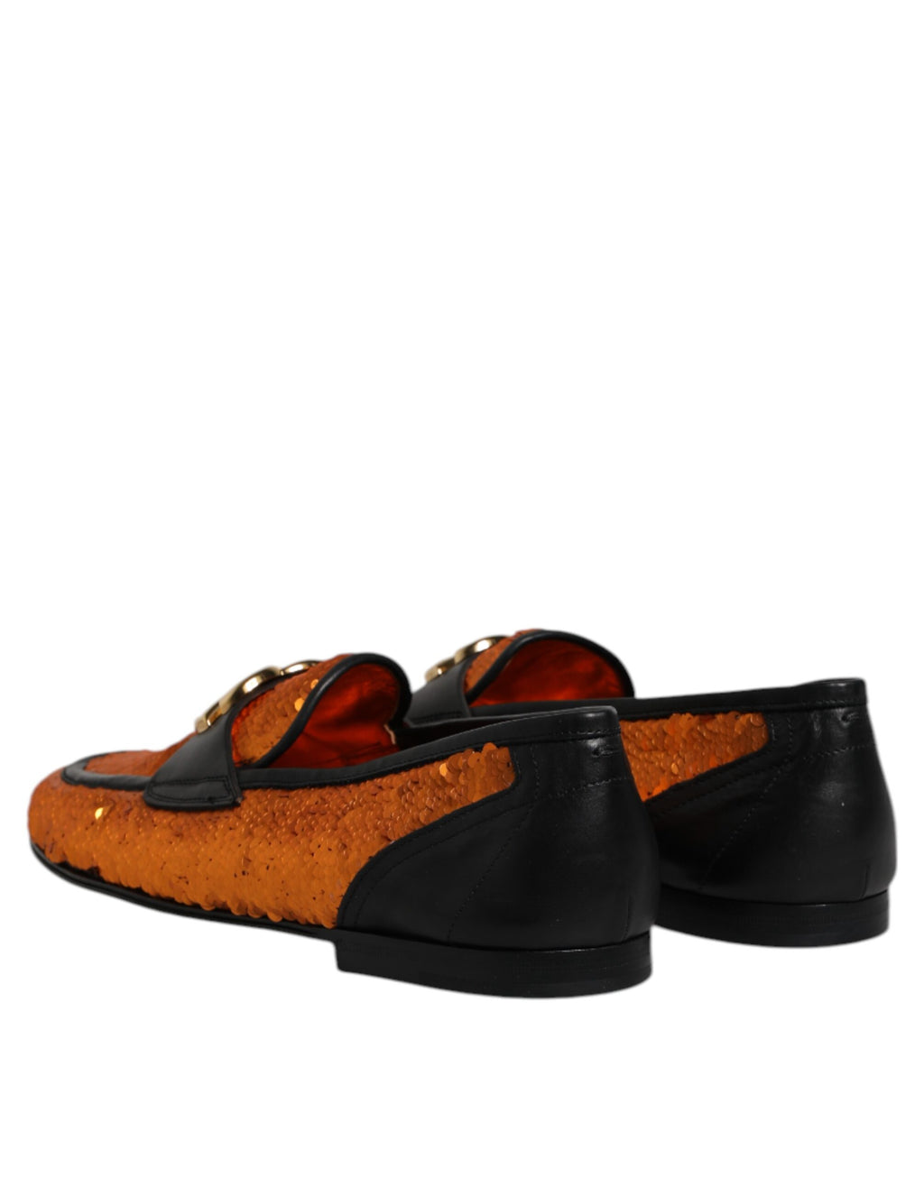 Chaussures mocassins pour homme Dolce & Gabbana orange ornées de sequins brillants et embellissements élégants.