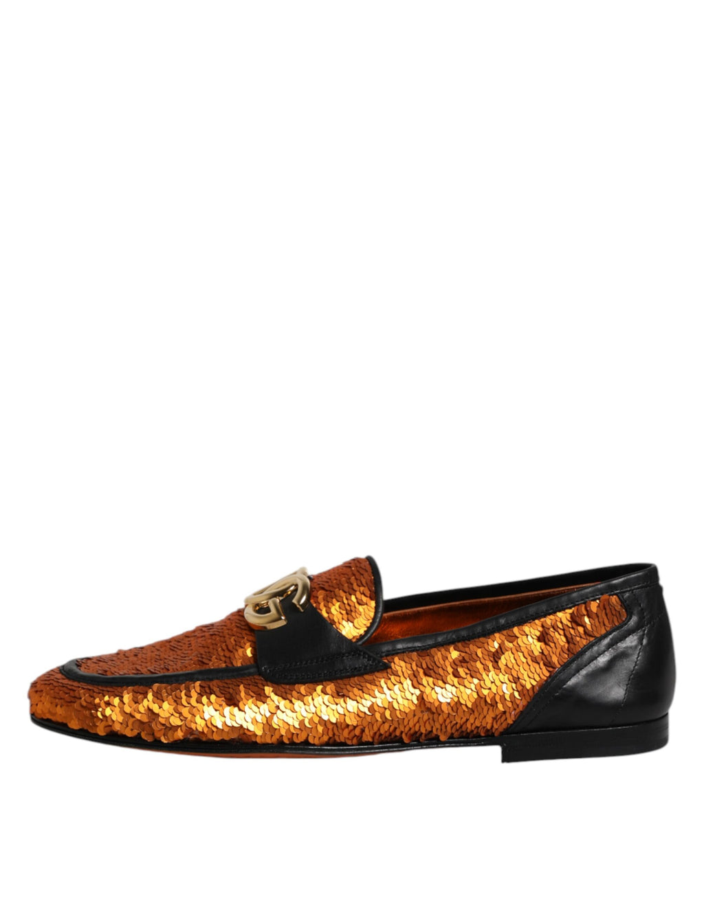Chaussures mocassins pour hommes Dolce & Gabbana orange avec sequins brillants et embellissements élégants.