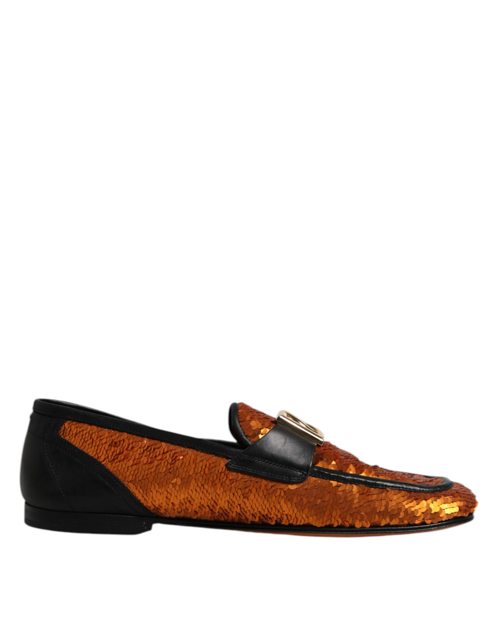 Chaussures mocassins pour homme Dolce & Gabbana orange à sequins brillants et embellissements élégants.