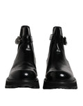 Chaussures Chelsea noires Dolce & Gabbana avec boucle, logo DG, bottines élégantes pour homme, vue de face.