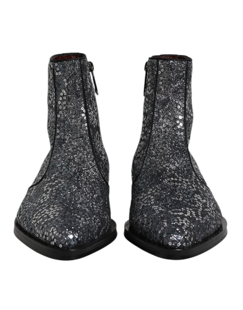 Bottes Chelsea en coton gris foncé avec sequins de Dolce & Gabbana, chaussures élégantes et sophistiquées pour femme.