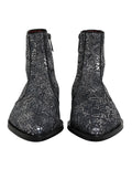 Bottes Chelsea en coton gris foncé avec sequins de Dolce & Gabbana, chaussures élégantes et sophistiquées pour femme.