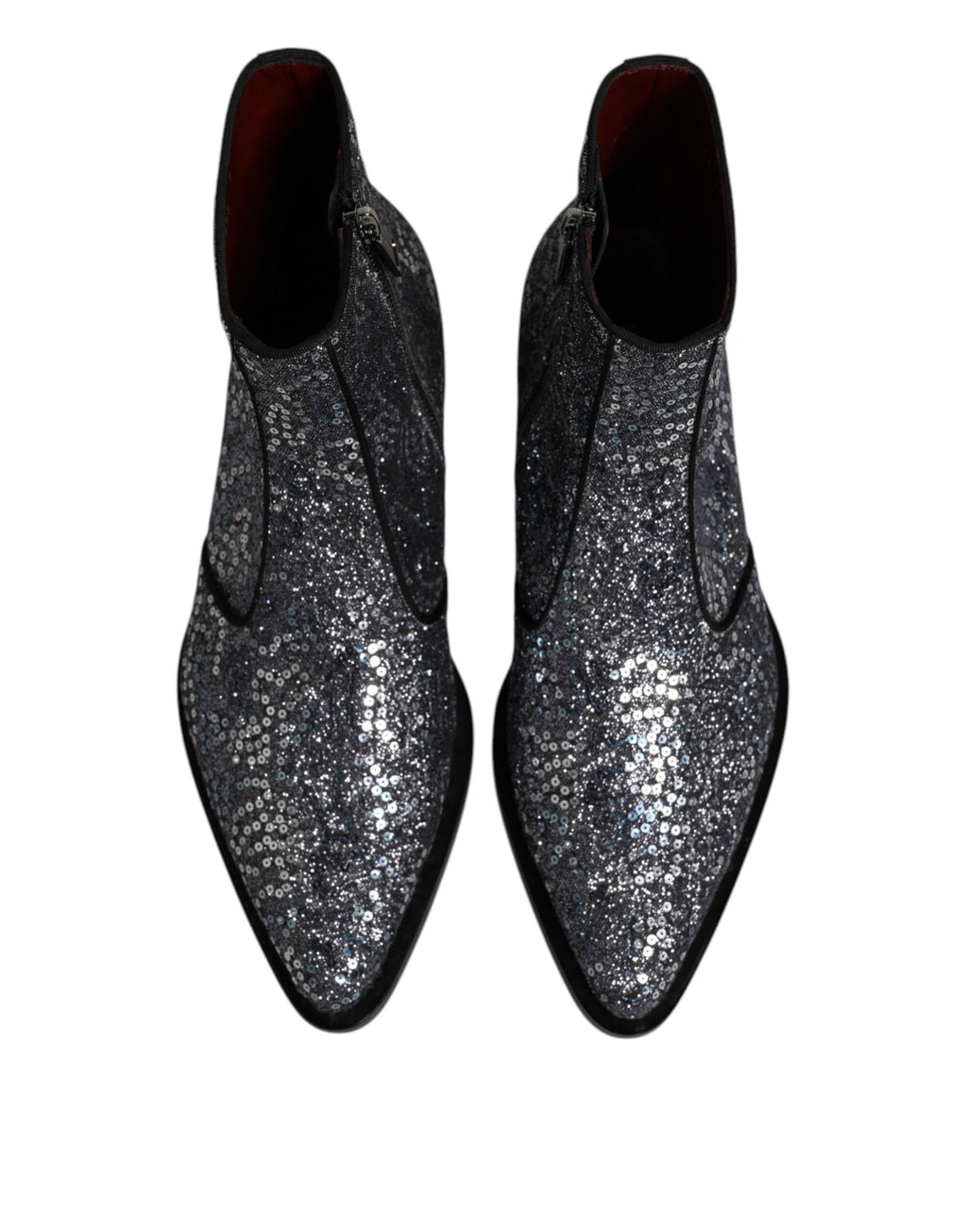 Bottes Chelsea en coton gris foncé avec sequins de la marque Dolce & Gabbana, vue de face.