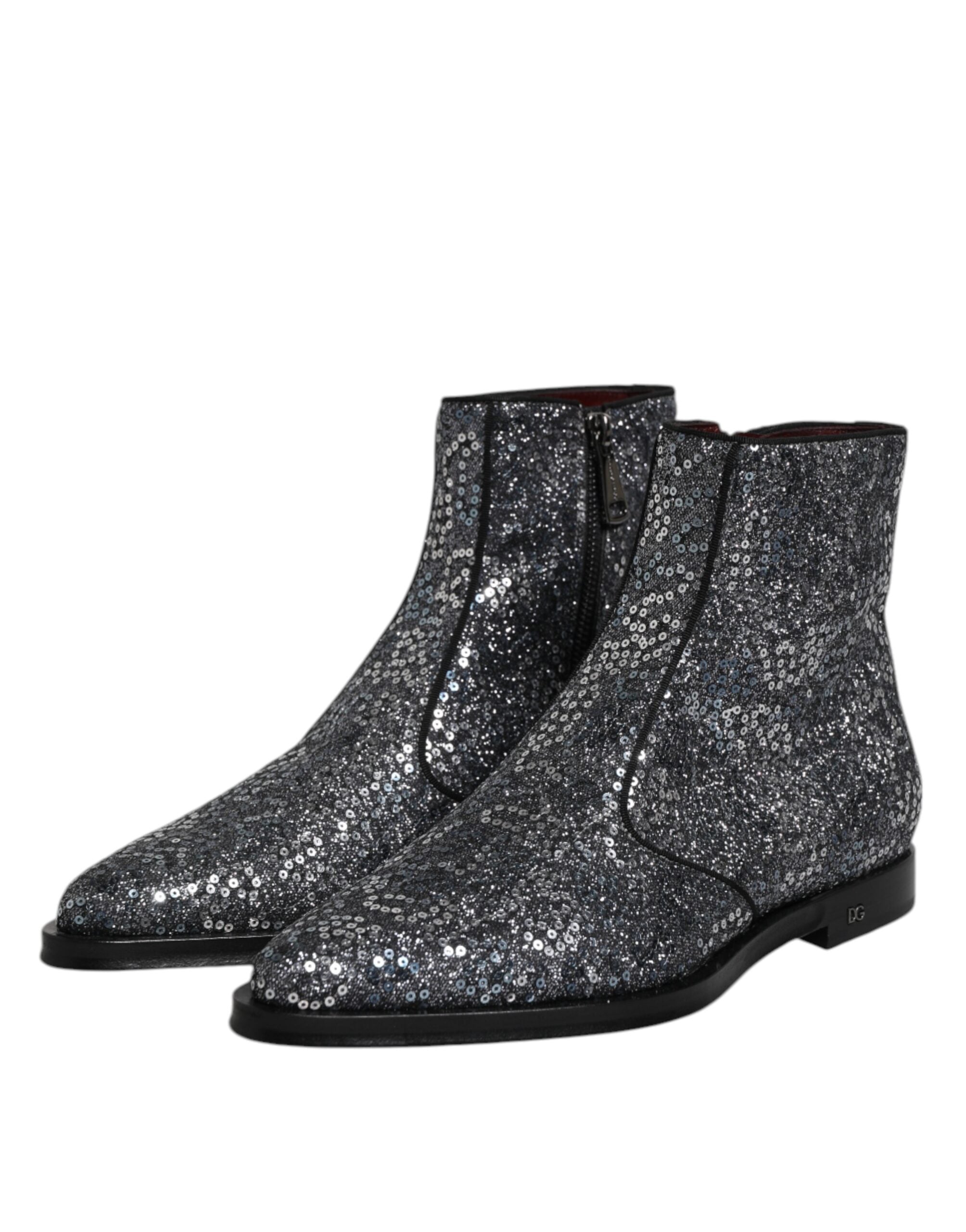 Bottes Chelsea en coton gris foncé avec sequins de Dolce & Gabbana, chaussures élégantes pour femmes.