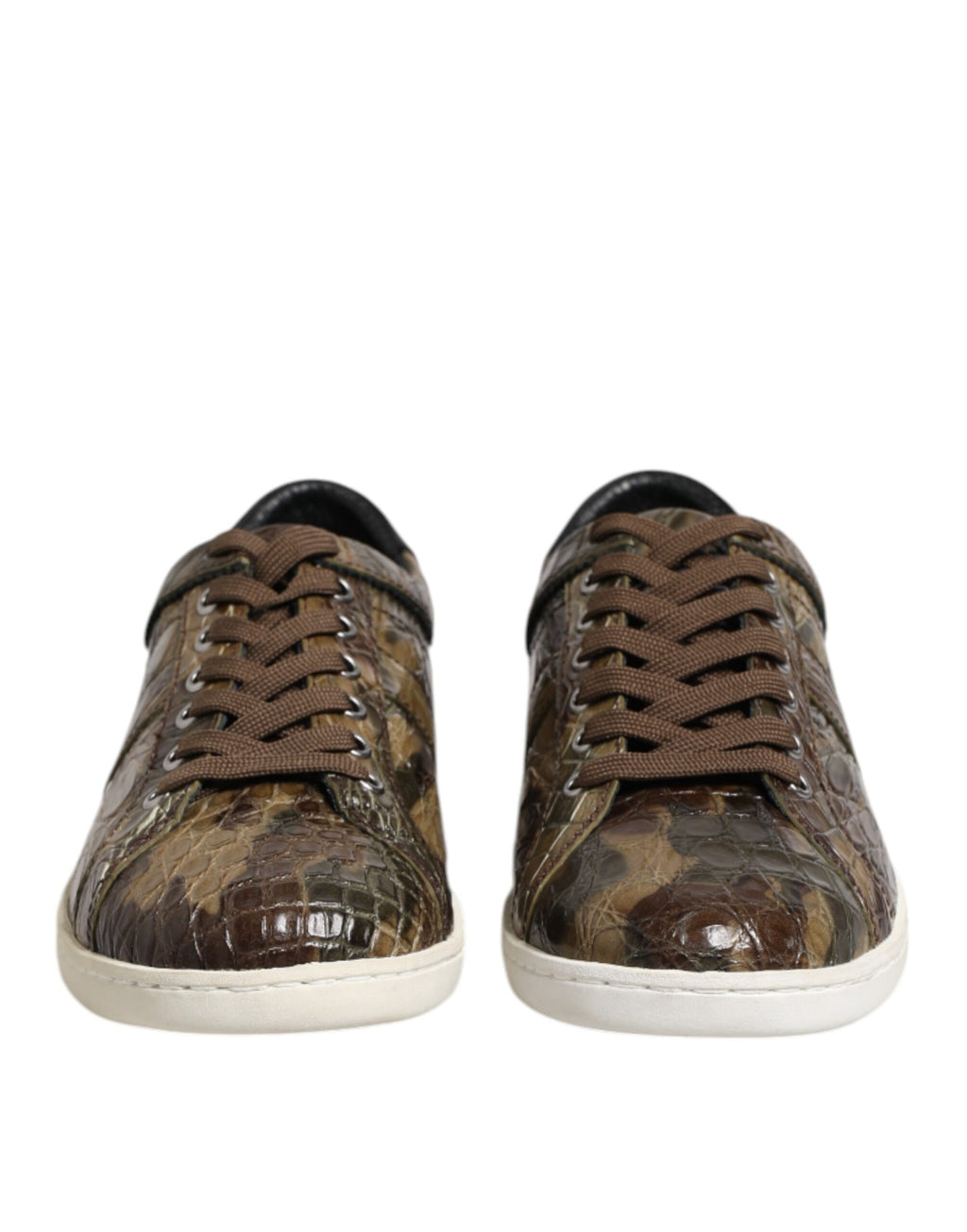 Chaussures sneakers basses Dolce & Gabbana en cuir exotique marron, style décontracté et élégant pour hommes.