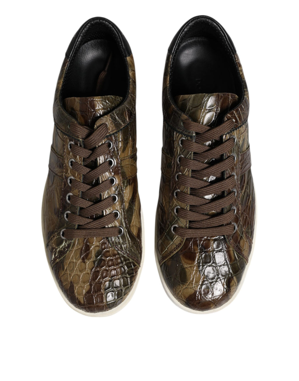 Chaussures basses Dolce & Gabbana en cuir exotique marron, sneakers élégants pour homme.