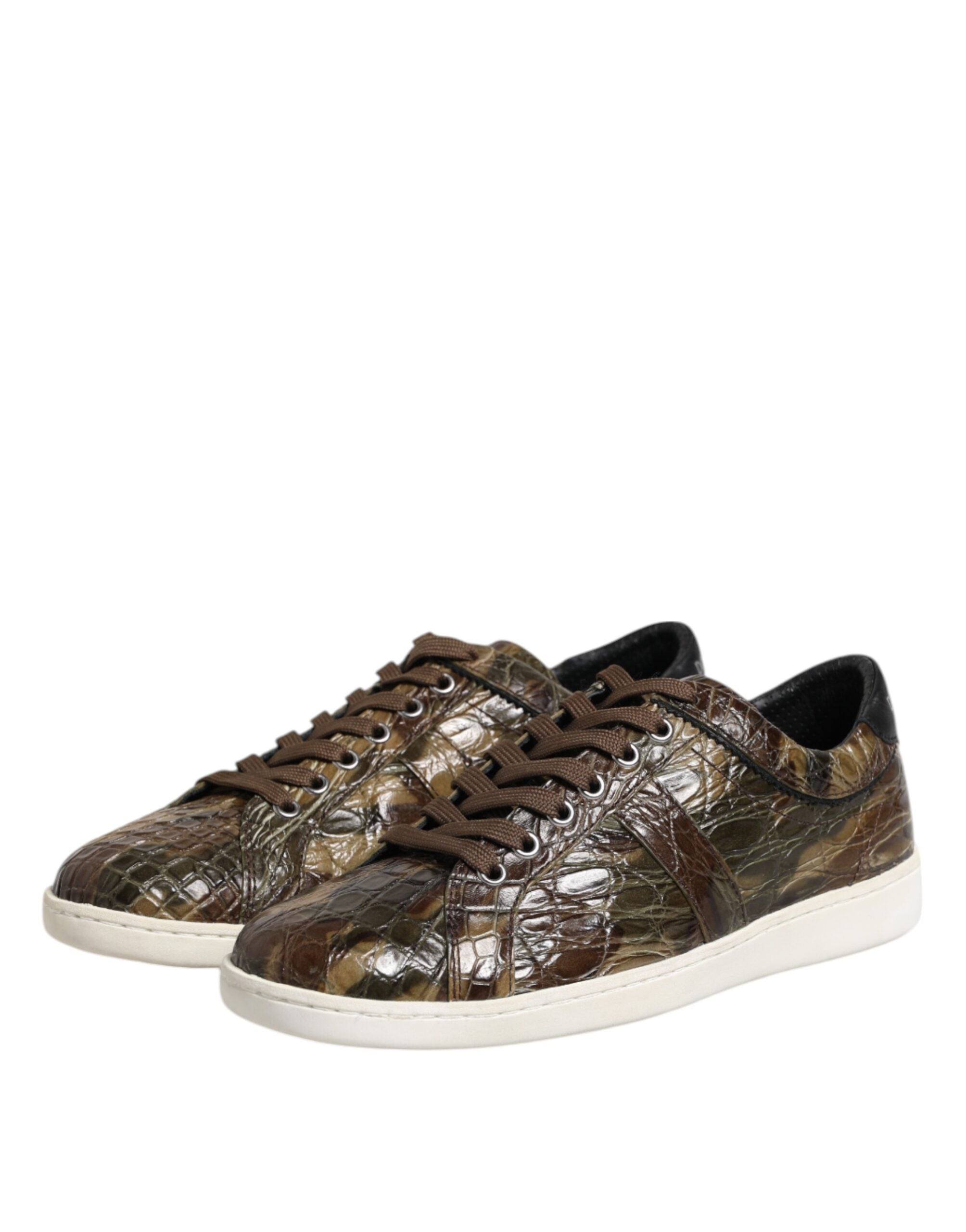 Chaussures sneakers basses en cuir exotique marron de Dolce & Gabbana, style élégant et sophistiqué.