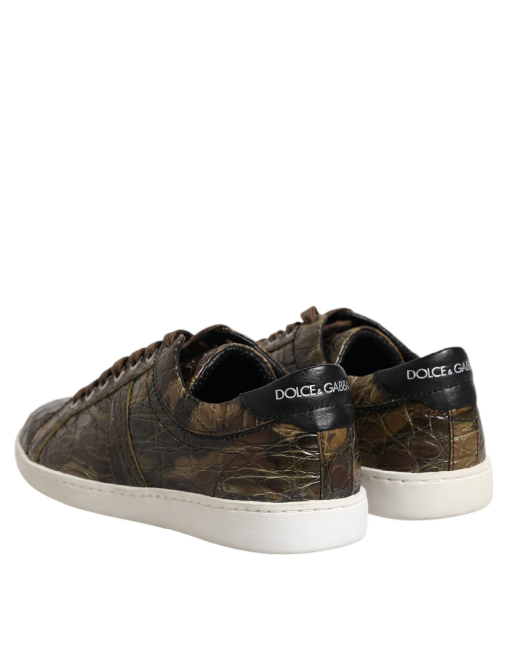 Sneakers basses en cuir exotique marron de Dolce & Gabbana, chaussures de mode élégantes et confortables.
