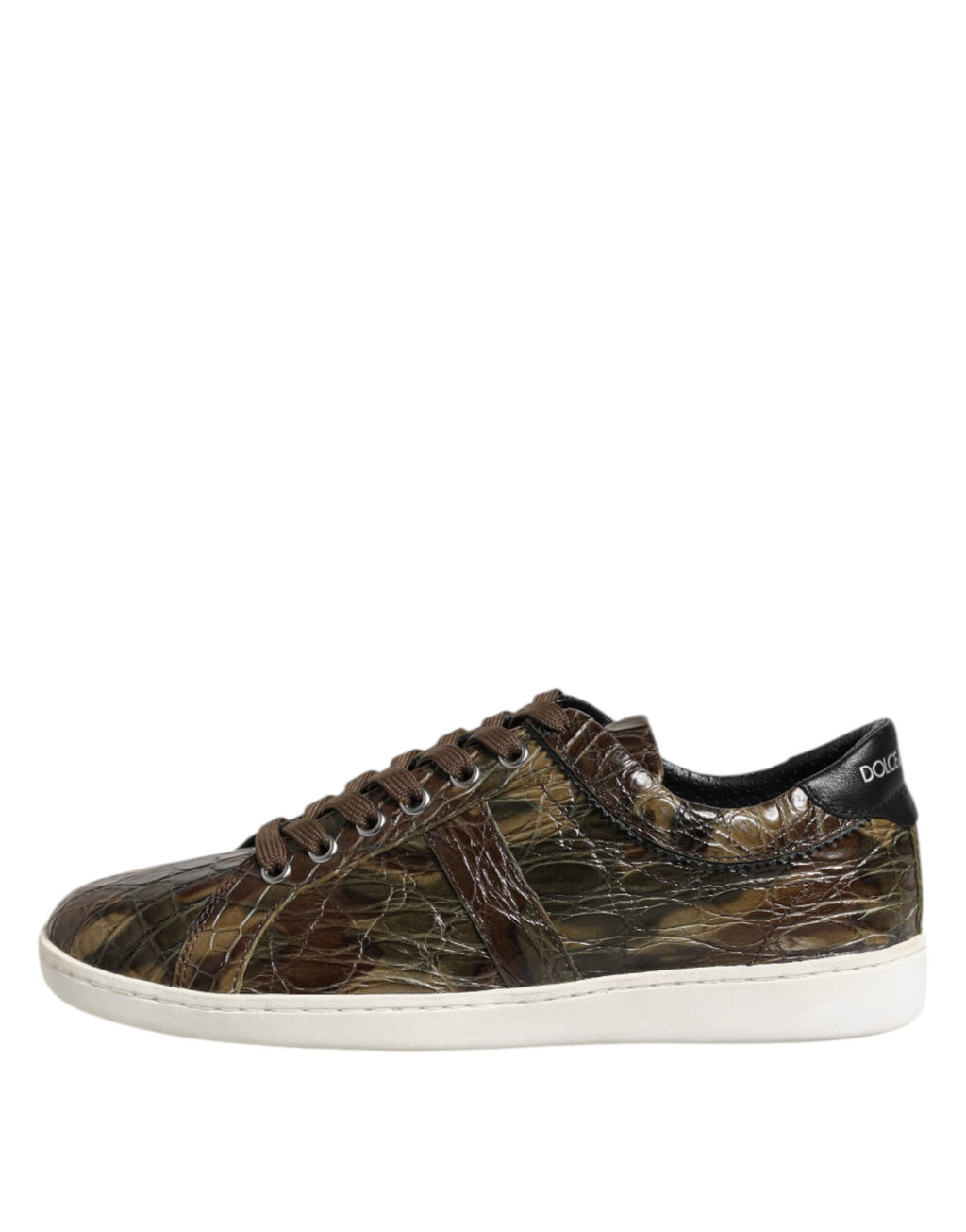 Chaussures basses en cuir exotique marron de Dolce & Gabbana, sneakers élégants pour homme.