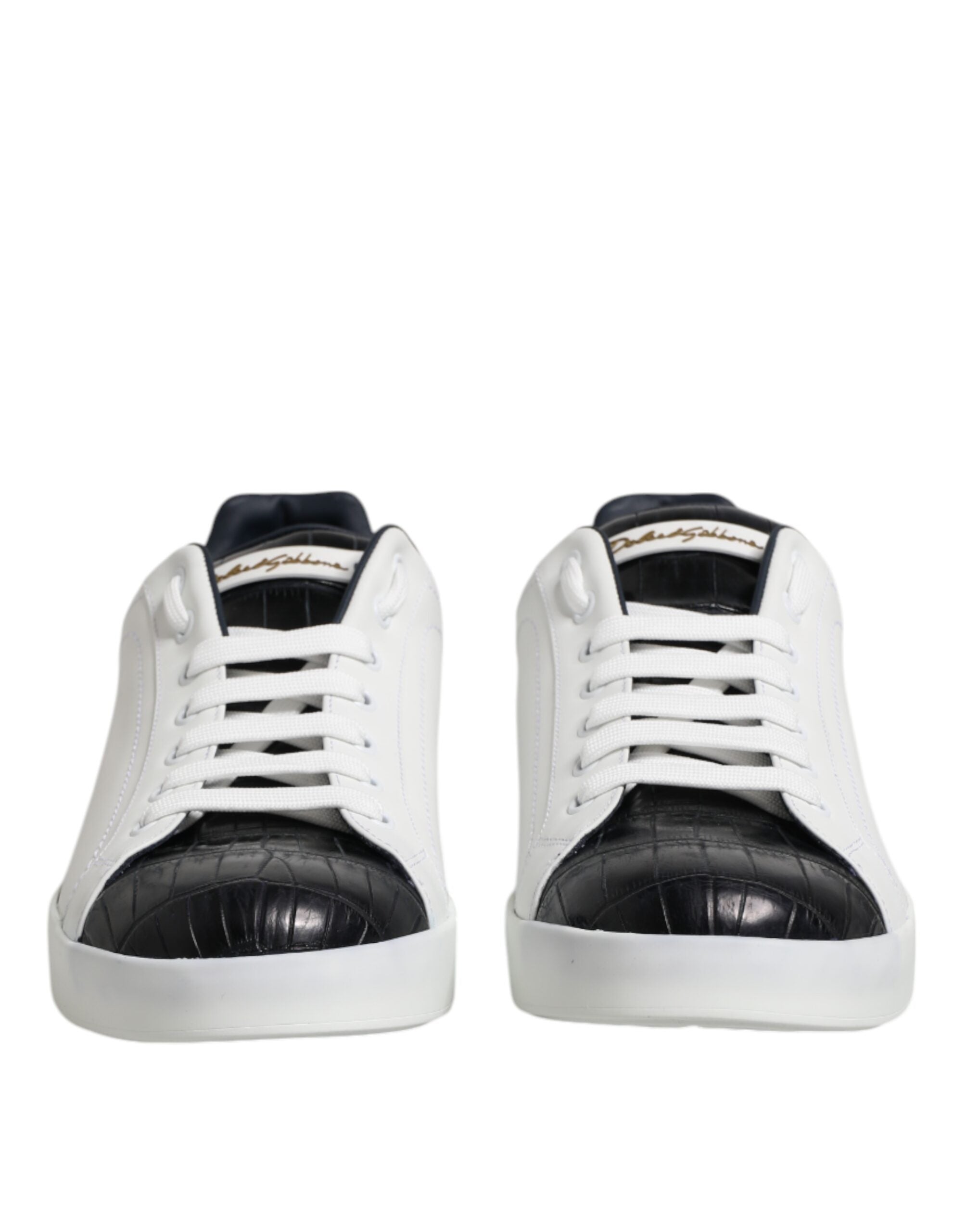 Chaussures sneakers Portofino en cuir blanc et noir de Dolce & Gabbana, élégantes et modernes pour homme.
