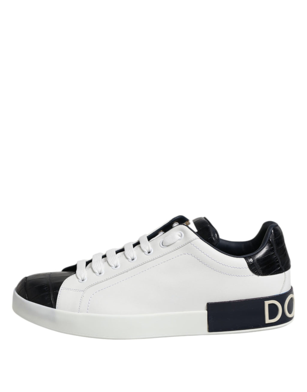 Sneakers Portofino en cuir blanc et noir de Dolce & Gabbana, chaussures élégantes pour hommes.