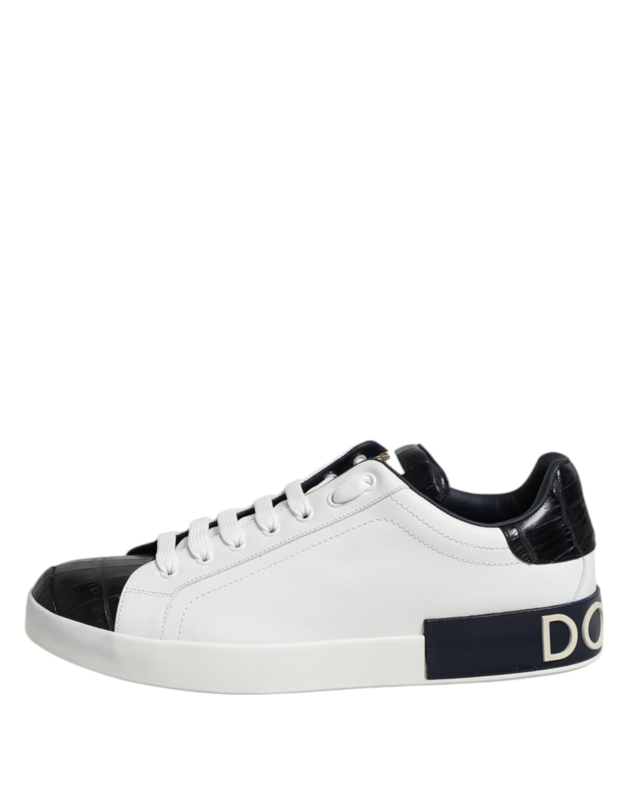 Sneakers Portofino en cuir blanc et noir de Dolce & Gabbana, chaussures élégantes pour hommes.