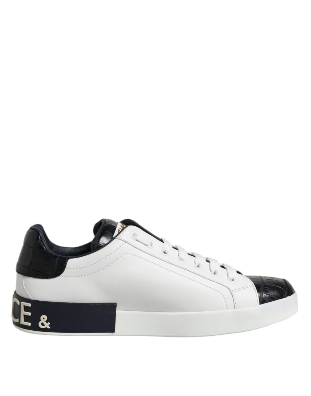 Chaussures de sport Portofino en cuir blanc et noir de Dolce & Gabbana, baskets élégantes pour hommes.