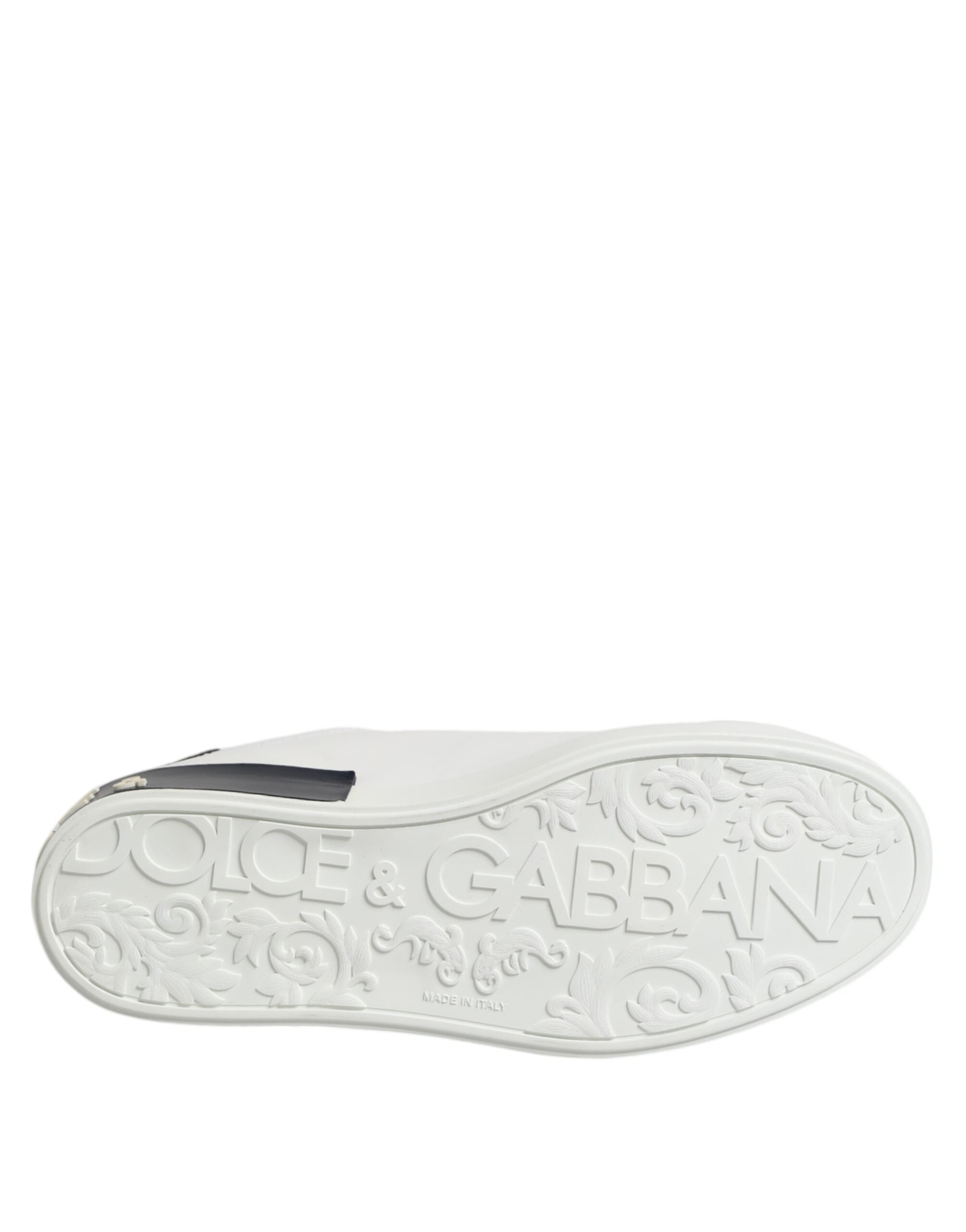 Chaussures sneakers Portofino en cuir blanc et noir Dolce & Gabbana, style élégant pour homme.
