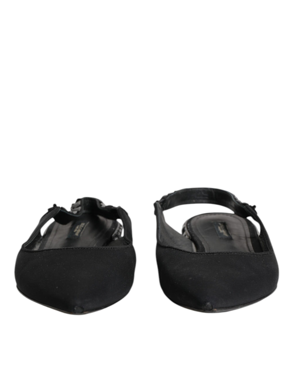 Chaussures à talons Dolce & Gabbana en satin noir avec cristaux, modèle slingback élégant pour femme.