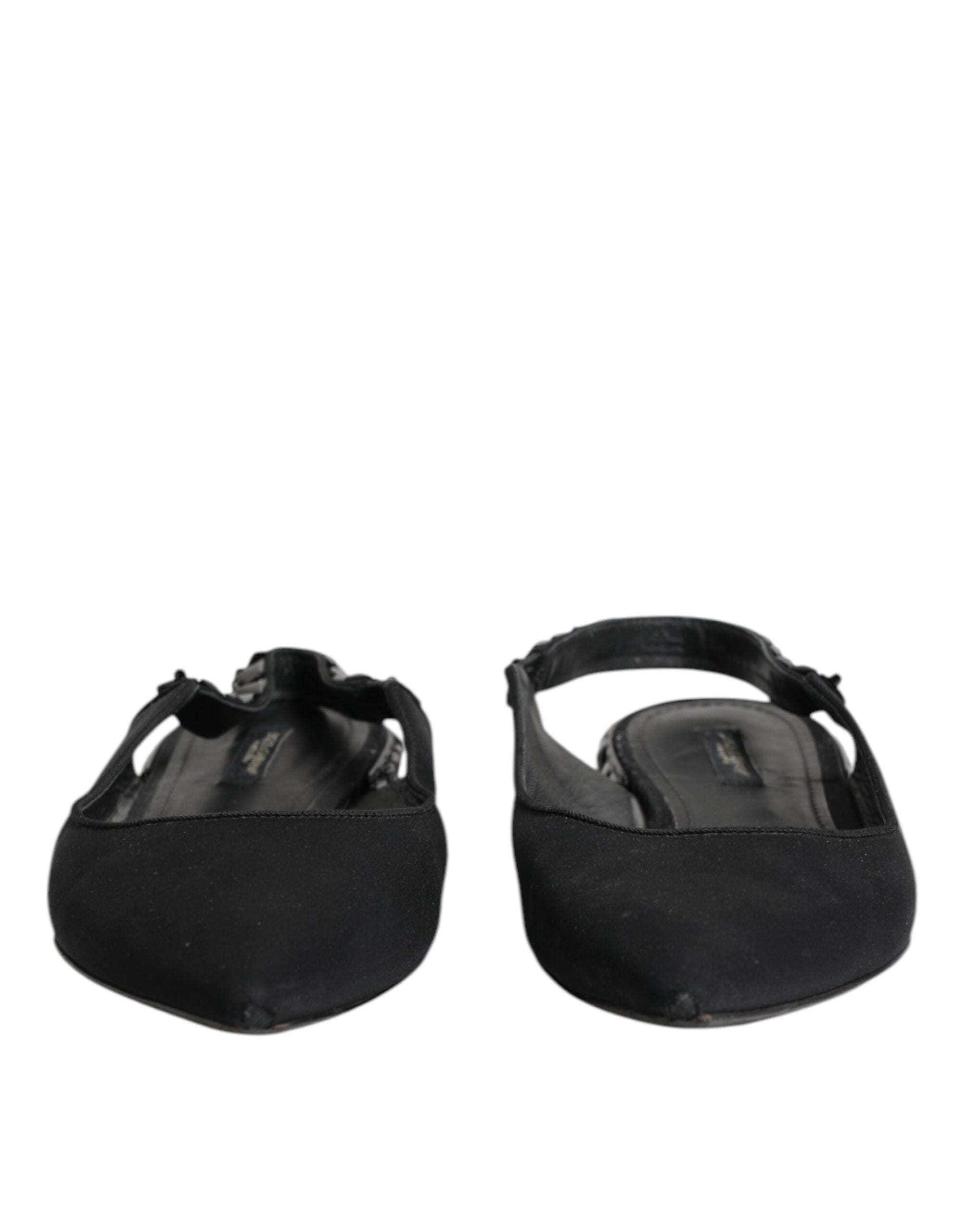 Chaussures à talons Dolce & Gabbana en satin noir avec cristaux, modèle slingback élégant pour femme.
