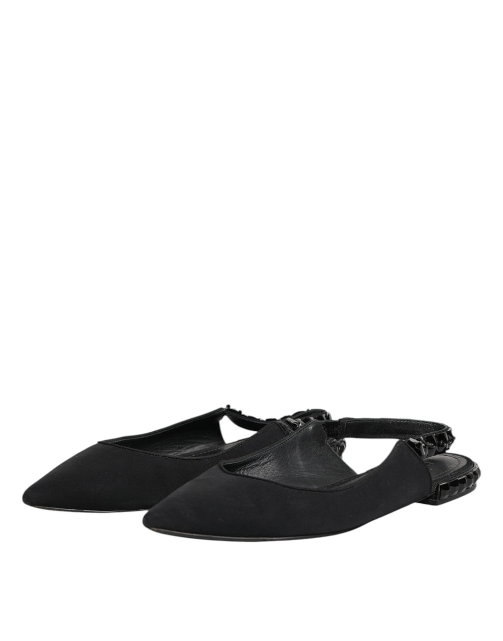 Chaussures à talons Dolce & Gabbana en charmeuse noire avec cristaux, style slingback élégante et sophistiquée.