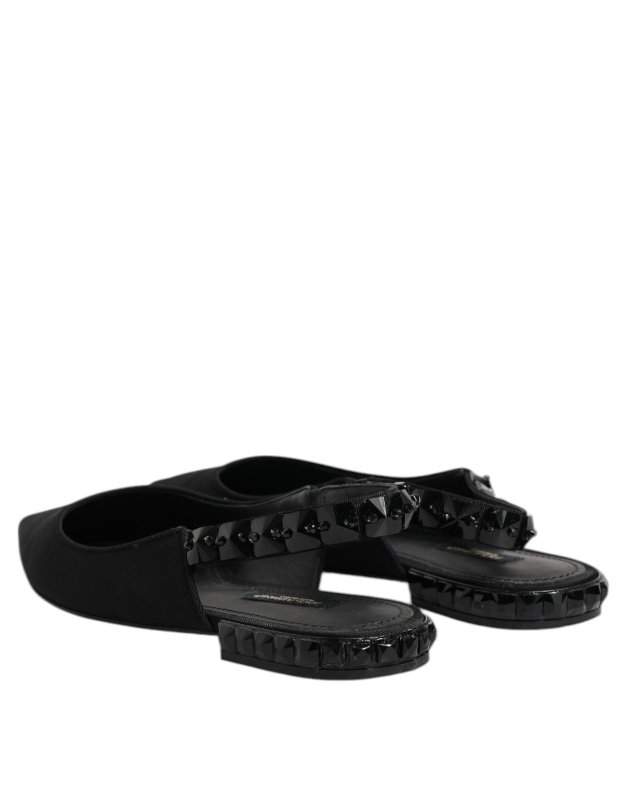 Chaussures à talons Dolce & Gabbana en charmeuse noire avec cristaux et bride arrière, élégantes et raffinées.