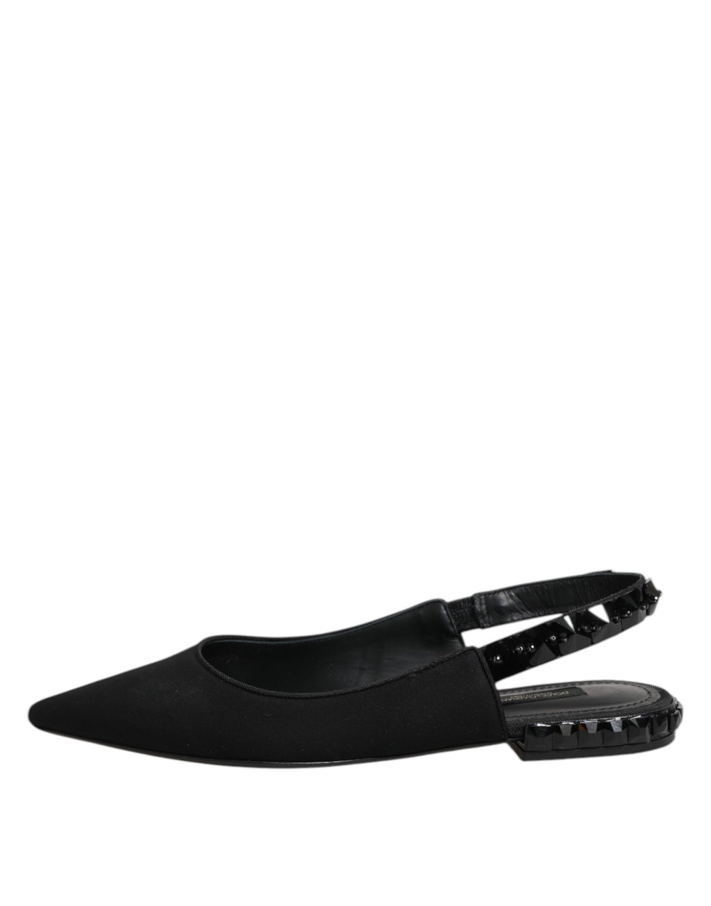 Chaussures à talons en satin noir Dolce & Gabbana avec cristaux, modèle slingback élégant et sophistiqué.