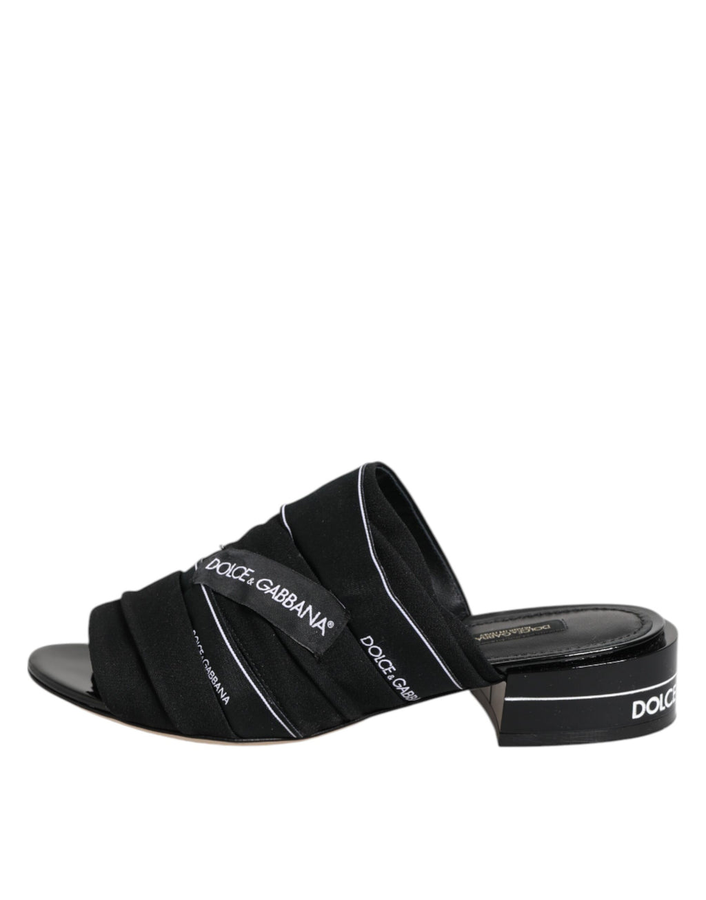 Sandales noires Dolce & Gabbana, slips-on, chaussures de plage ou décontractées, en cuir avec design élégant.