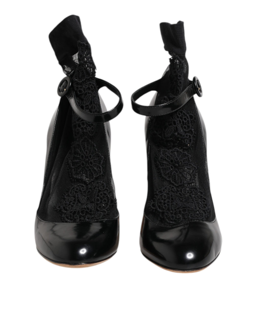 Chaussures à talons Dolce & Gabbana en cuir noir avec lacets, style pumps élégants et sophistiqués.