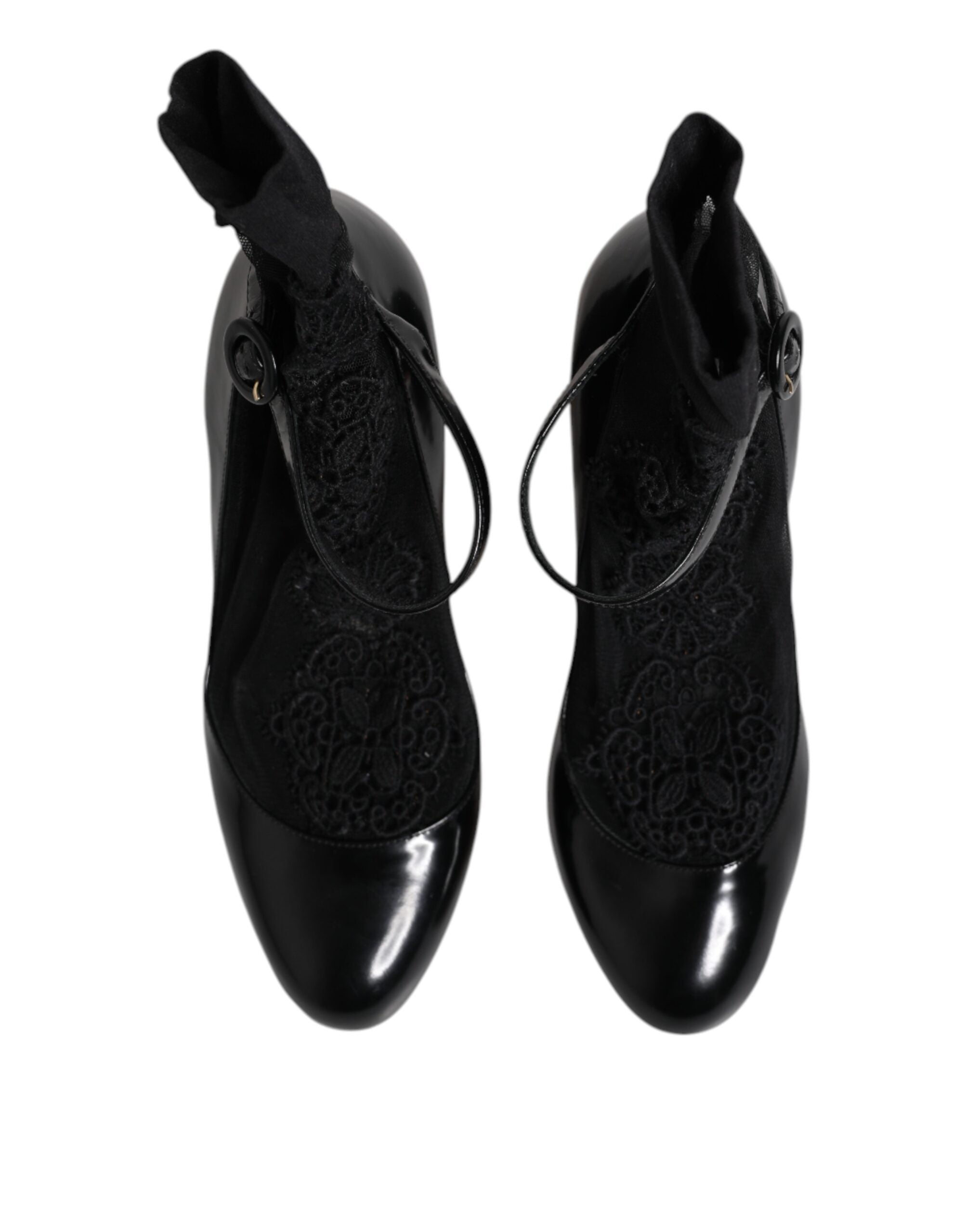 Chaussures à talons Dolce & Gabbana en cuir noir avec lacets, baskets élégantes et sophistiquées.