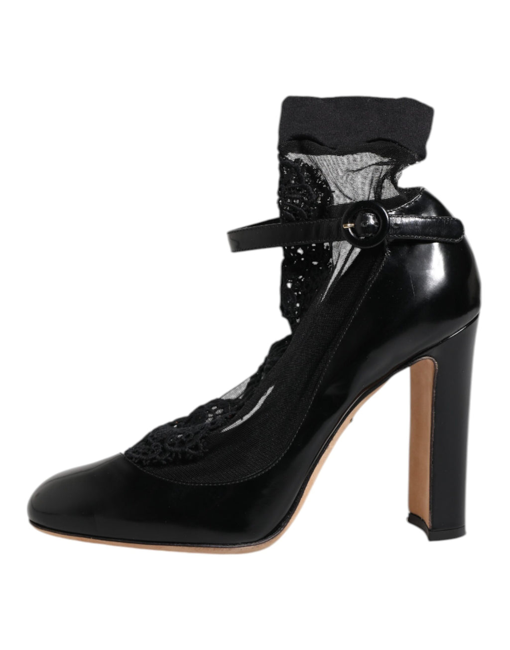 Chaussures Dolce & Gabbana, talons en cuir noir avec lacets, style élégante et sophistiquée pour femmes.
