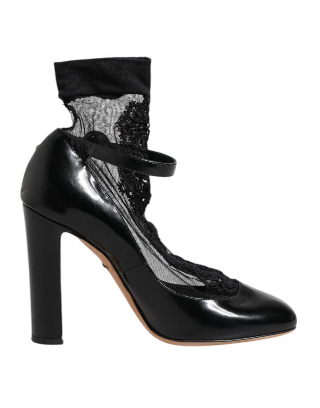 Chaussures Dolce & Gabbana en cuir noir avec talons et lacets, style élégant de chaussures à talons pour femmes.