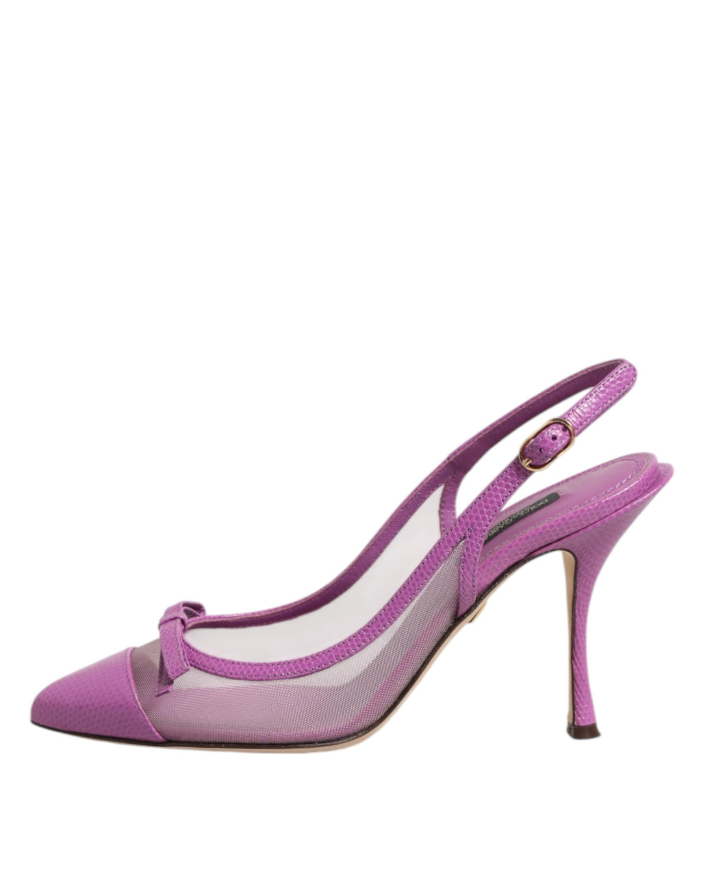 Chaussures à talons haut en cuir violet et mesh, slingback Dolce & Gabbana, élégantes et sophistiquées.