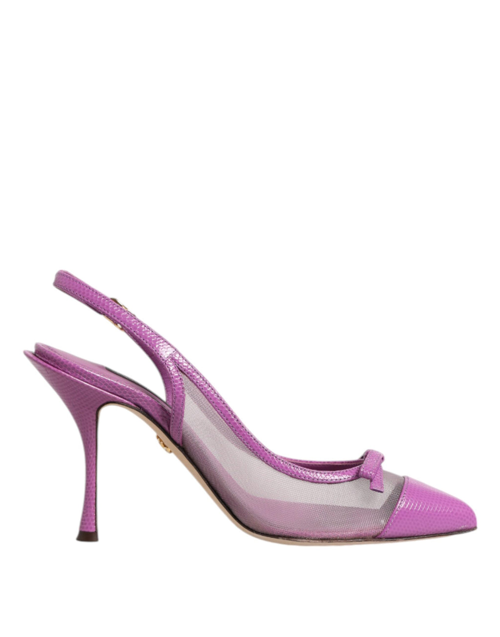 Chaussures à talons haut en cuir violet et mesh de Dolce & Gabbana, sandales slingback élégantes pour femmes.